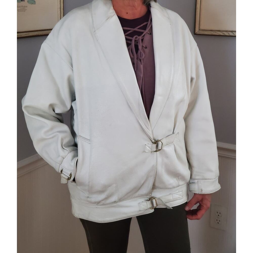 White Deerskin Leather Womens Jacket Vintage 1980's Handcrafted Buttery Soft Med
